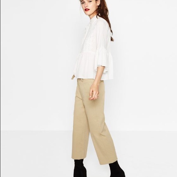 NWT Zara Off White Guipure Lace Bib Front Blouse - Picture 3 of 5